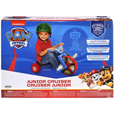 Disney Paw Patrol Fly Wheels Junior Cruiser Ride On - Paw Patrol Kids Tricycle with Character Graphics Featuring Chase, Rubble, Skye, Paw Patrol Tricycle with 10-Inch Front Wheel - for Ages 2 to 4