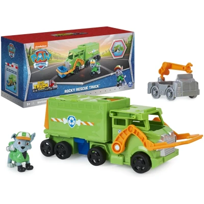 Paw Patrol, Big Truck Pup’s Rocky Transforming Toy Trucks with Collectible Action Figure, Kids Toys for Ages 3 and up