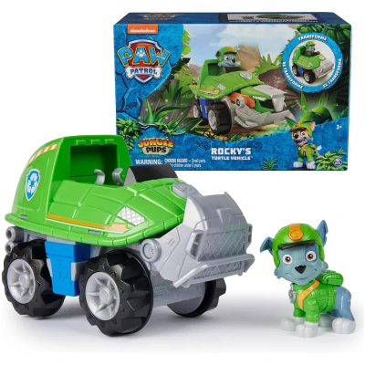 Paw Patrol Jungle Pups, Rocky Snapping Turtle Vehicle, Toy Truck with Collectible Action Figure, Kids Toys for Boys & Girls Ages 3 and Up