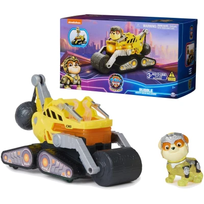 Paw Patrol: The Mighty Movie, Construction Toy Truck with Rubble Mighty Pups Action Figure, Lights and Sounds, Kids Toys for Boys & Girls 3+