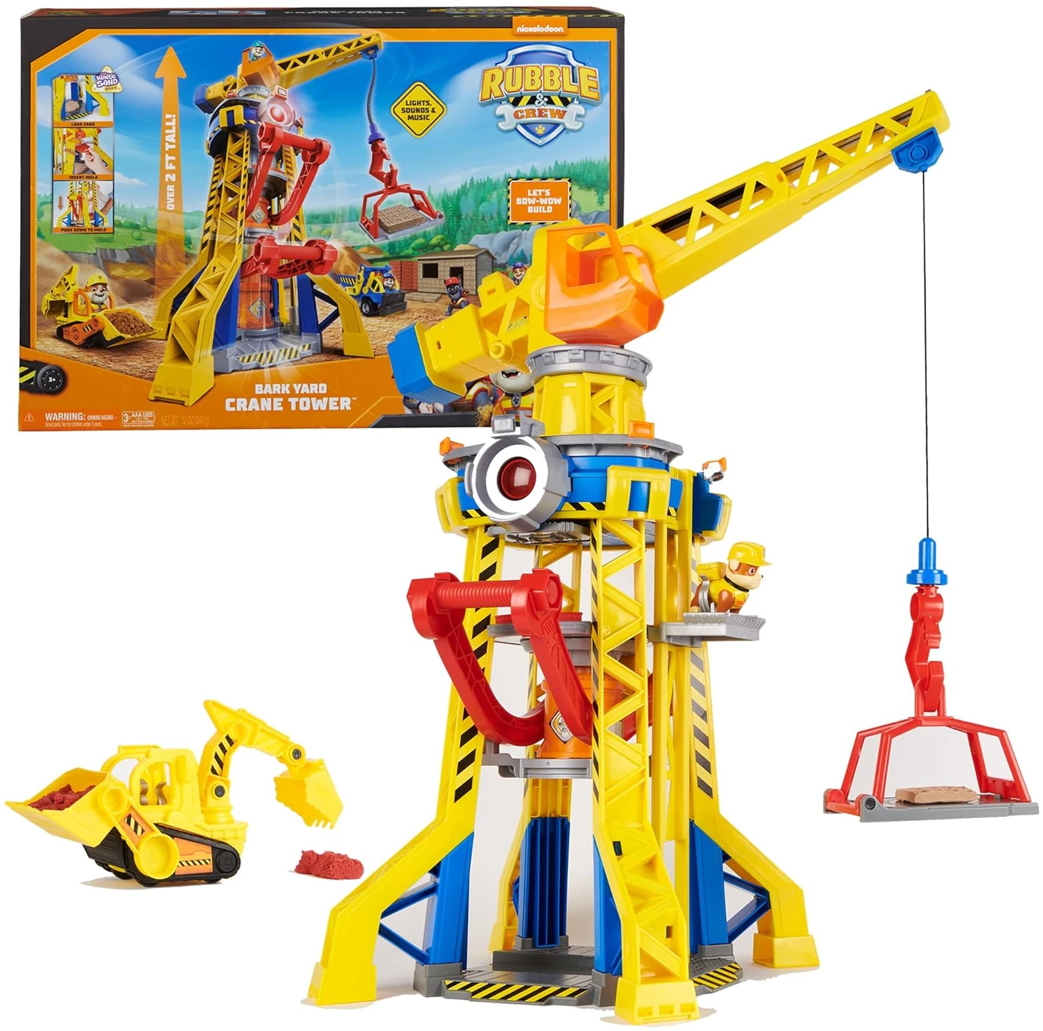 Rubble & Crew, Bark Yard Crane Tower Playset with Action Rubble & Crew, Bark Yard Crane Tower Playset with Action Figure, Toy Bulldozer & Kinetic Build-It Play Sand, PAW Patrol Kids Toys for Boys & Girls 3+