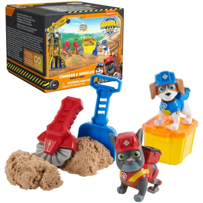 Rubble & Crew, Charger & Wheeler Action Figures, with Kinetic Build-It Sand & 2 Building Tools, PAW Patrol Kids Toys for Boys & Girls Ages 3 and Up