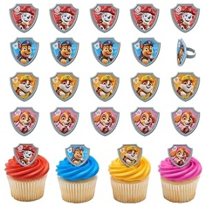 Paw Patrol Reporting For Duty Rings, 24 Cupcake Decorations with Chase, Marshall, Skye & Rubble