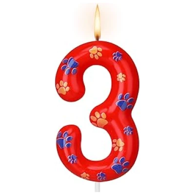 Paw Patrol Number 3 Dog Paw Birthday Candle Topper
