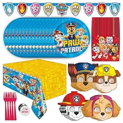 Paw Patrol Birthday Party Kit for 16 Guests with Plates and Banner