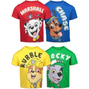 T-Shirt Paw Patrol Chase Marshall Rubble Rocky 4 Pack