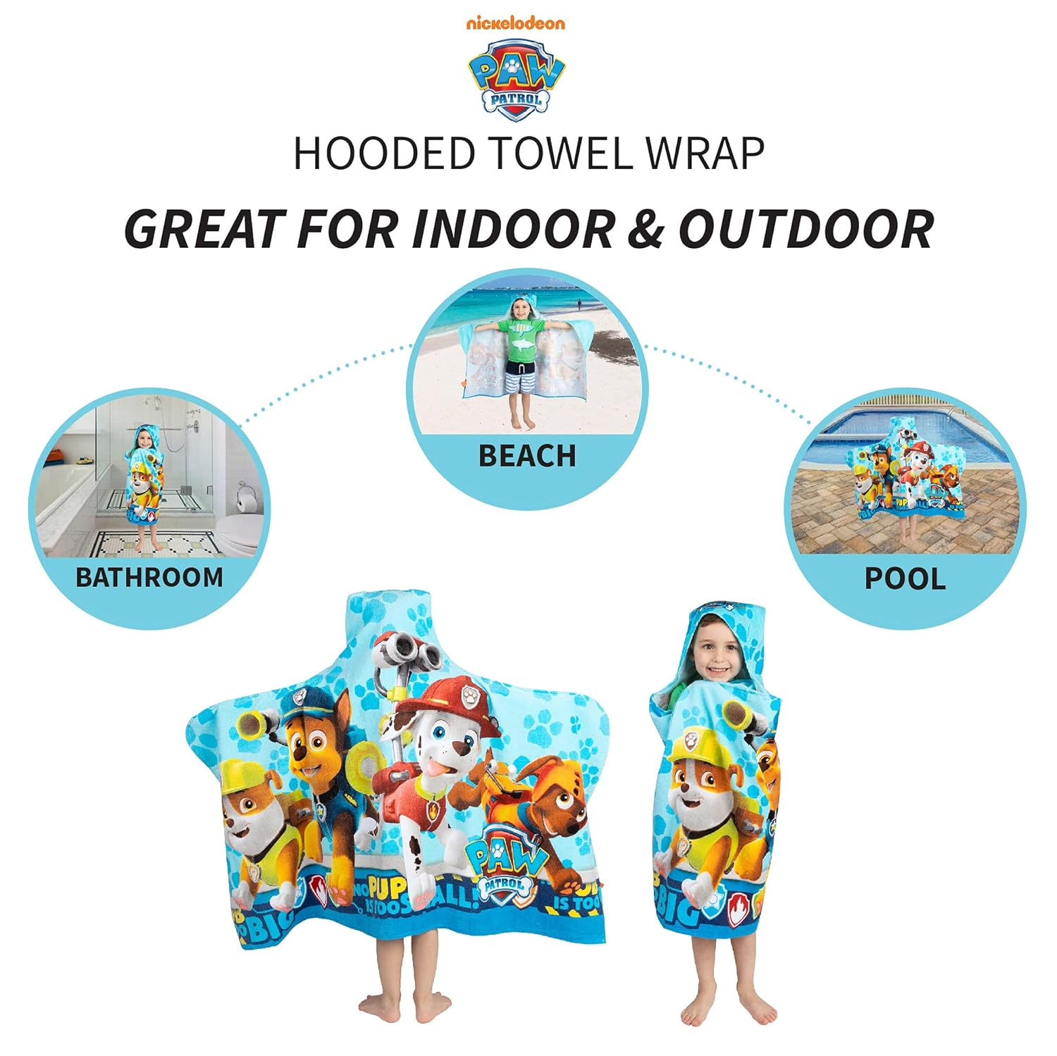 amazon-6a1ab23f80870 Paw Patrol Blue Hooded Towel Wrap for Bath, Pool, Beach - Soft Cotton Terry - vue 5