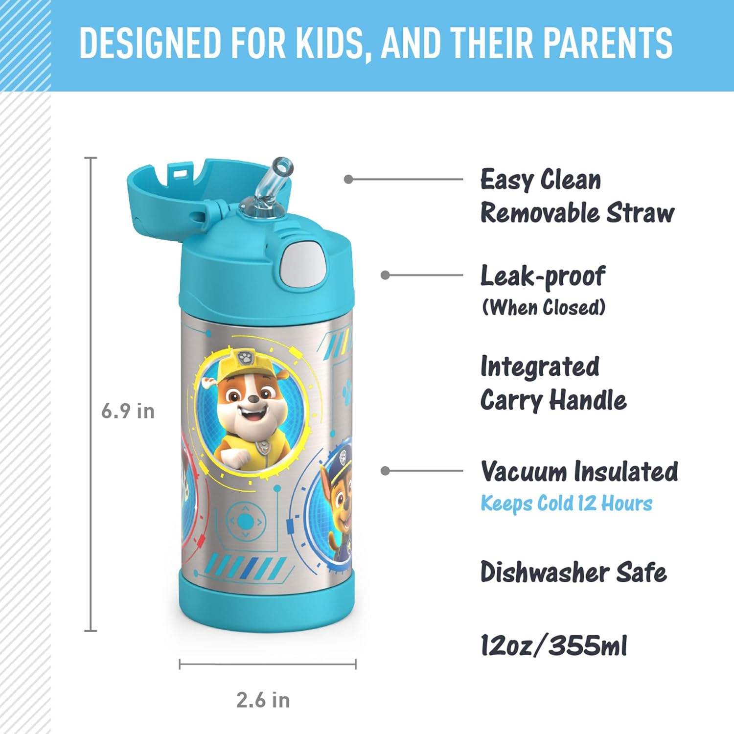 amazon-6a1ace1373e79 Funtainer 12oz Paw Patrol Insulated Water Bottle with Straw for Kids - vue 4