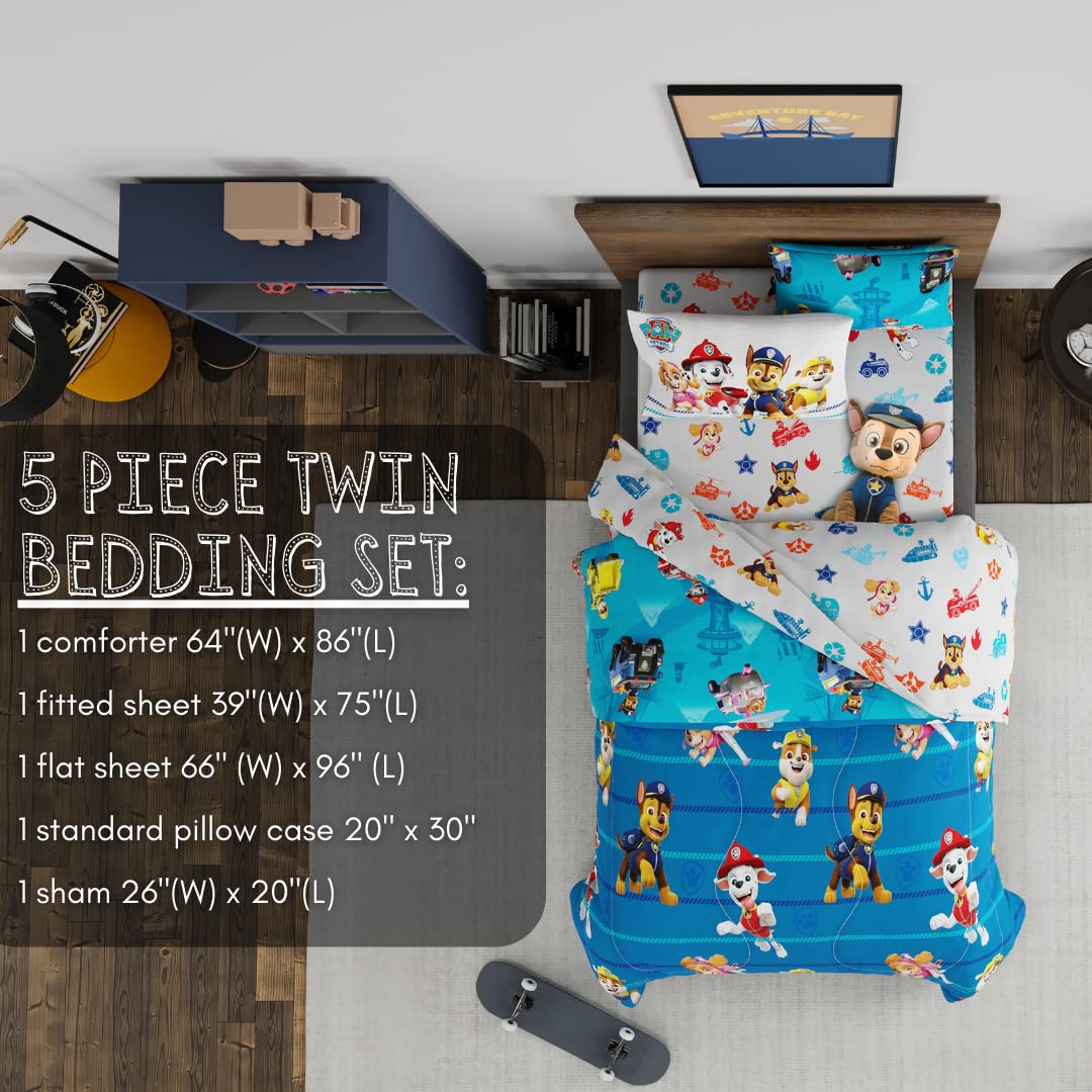 amazon-6a1ace85be422 Paw Patrol Twin Bedding Set, Super Soft 5-Piece Comforter & Sheets - vue 4