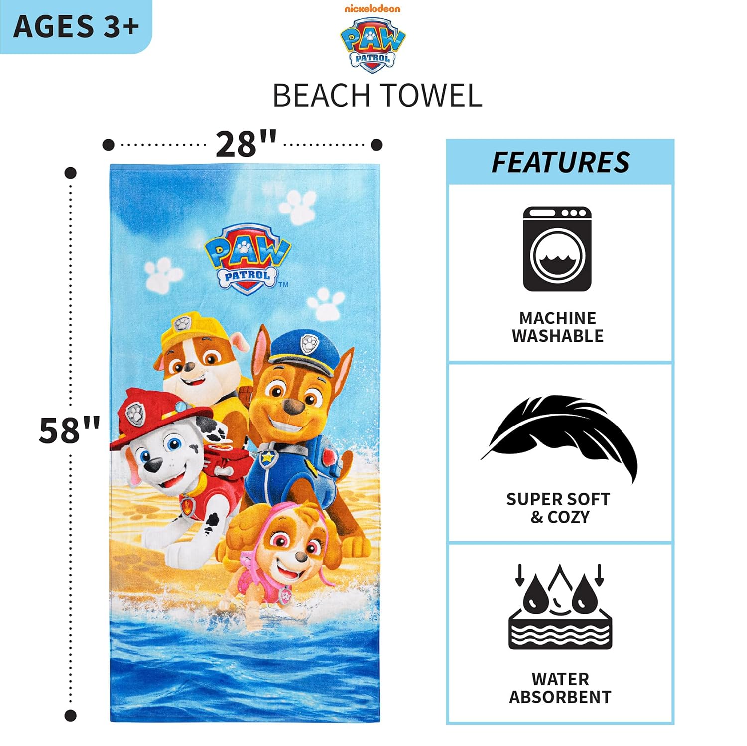 amazon-6a1ad10998d3d Paw Patrol super soft cotton bath towel for kids, 58 x 28 inches - vue 4