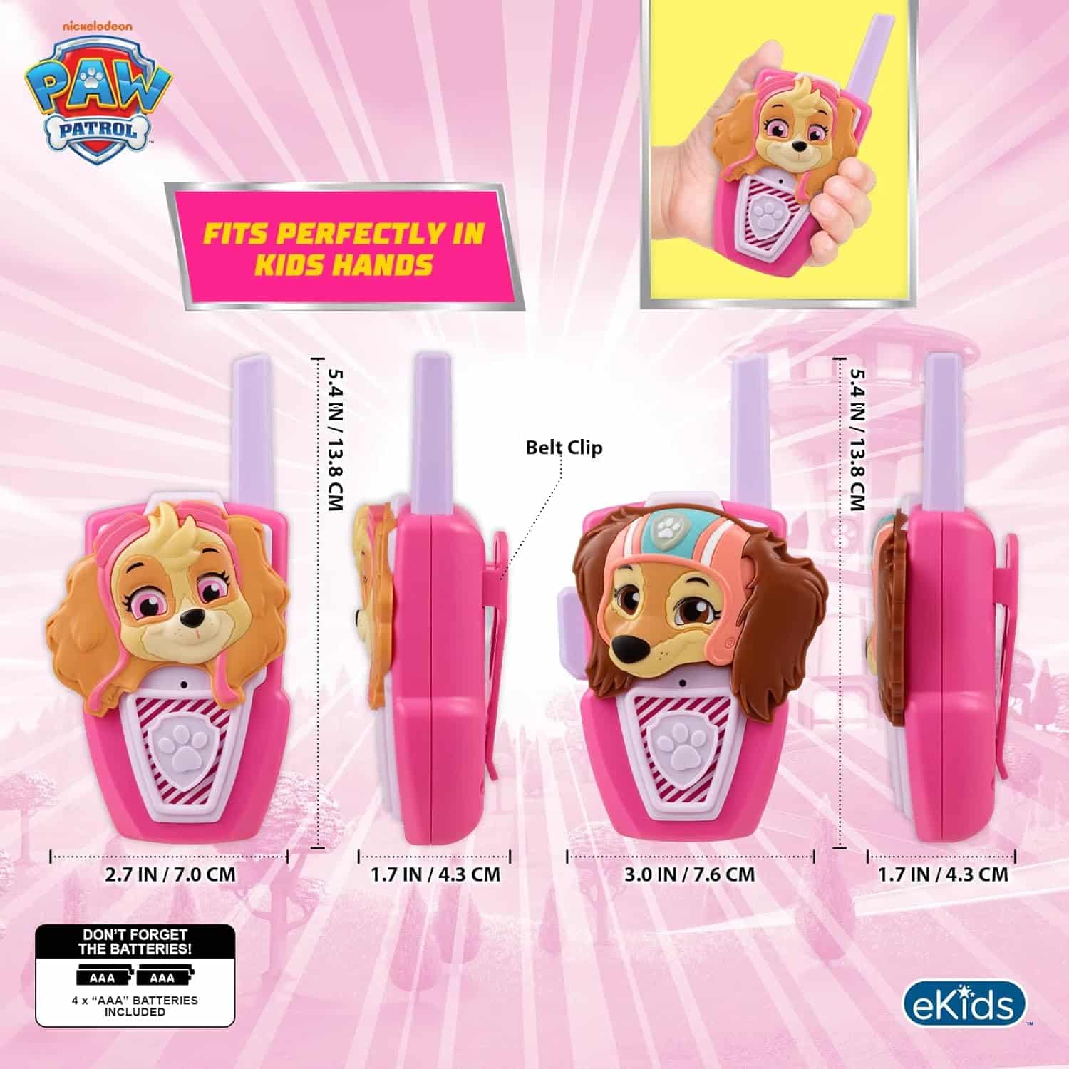 amazon-6a1ad2394bab0 Paw Patrol walkie talkies for kids with static free range, Skye Liberty toy - vue 5