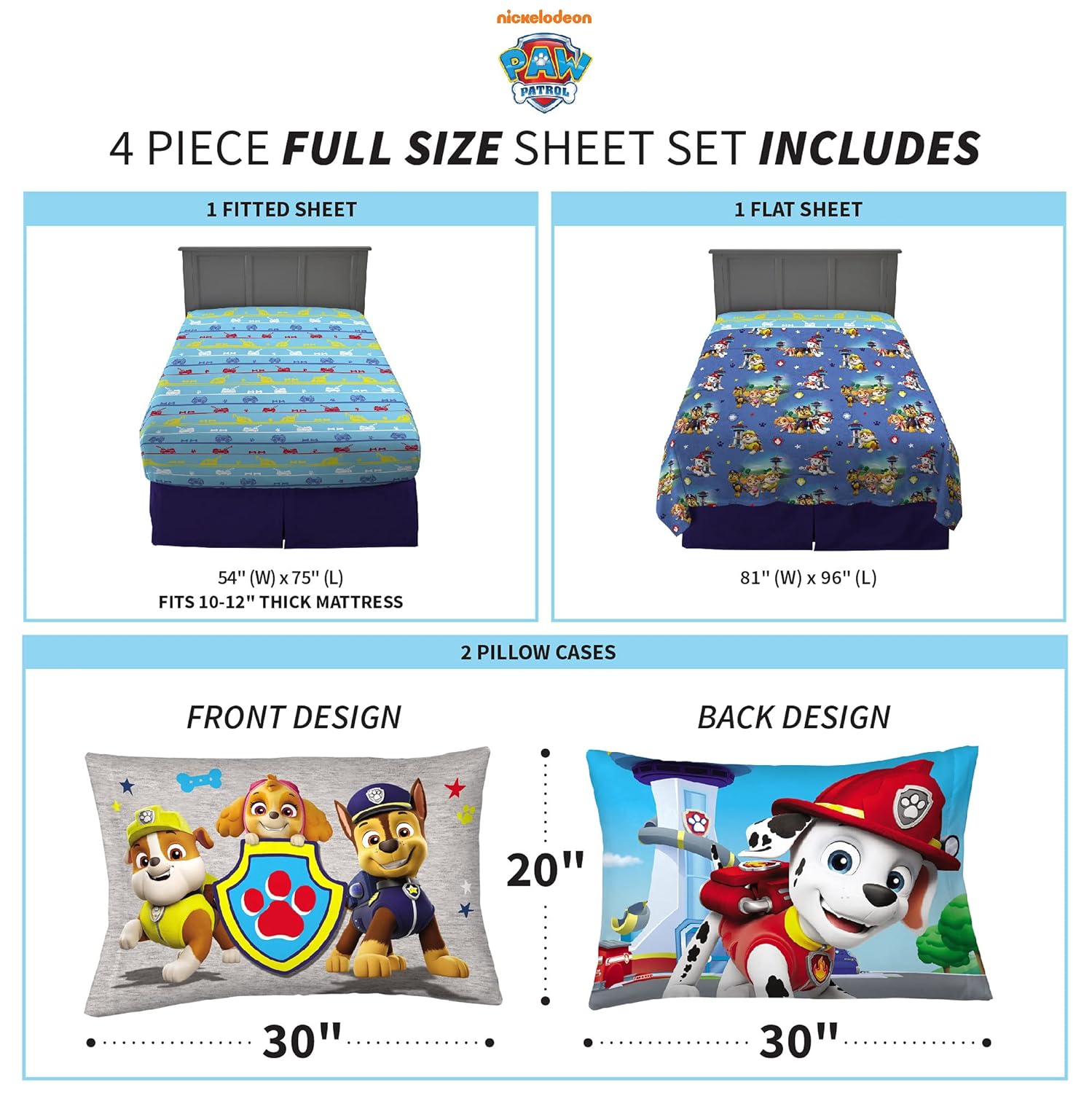 amazon-6a1ad30f7121f Paw Patrol Super Soft Microfiber Full Sheet Set for Kids - vue 5
