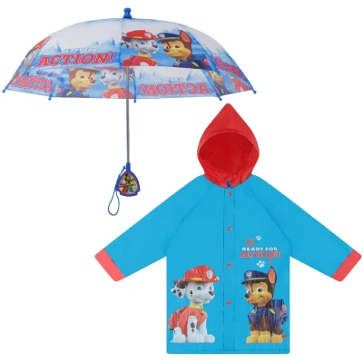 Kids SpongeBob & Paw Patrol raincoat and umbrella set, lightweight rain gear for boys and girls