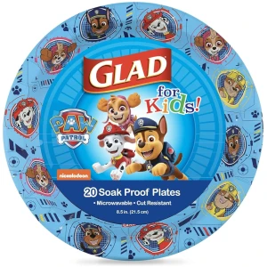 Glad Paw Patrol disposable paper plates, heavy duty soak proof 8.5 inch, 20 count