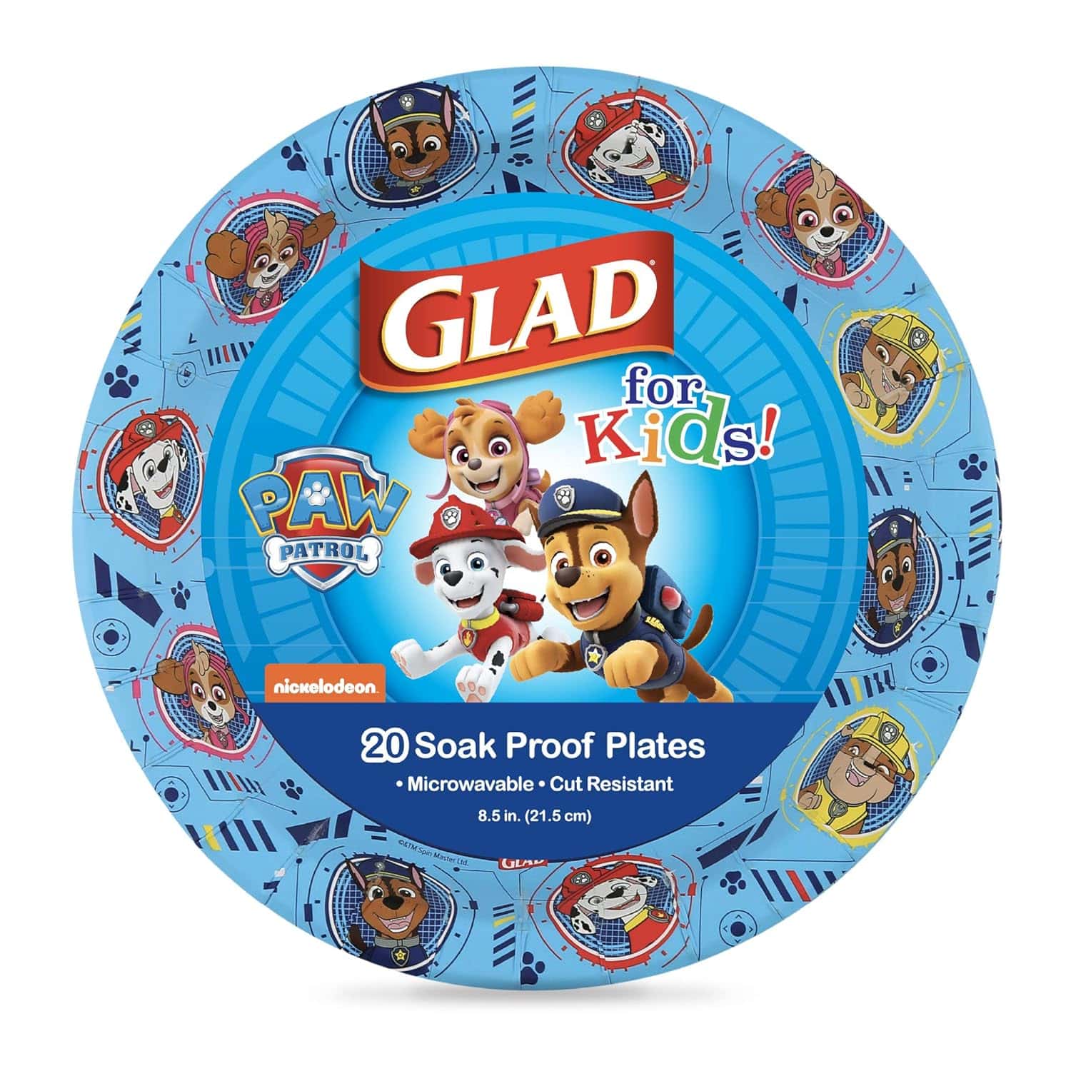 amazon-6a1ad5f0a384a Glad Paw Patrol disposable paper plates, heavy duty soak proof 8.5 inch, 20 count - vue 2