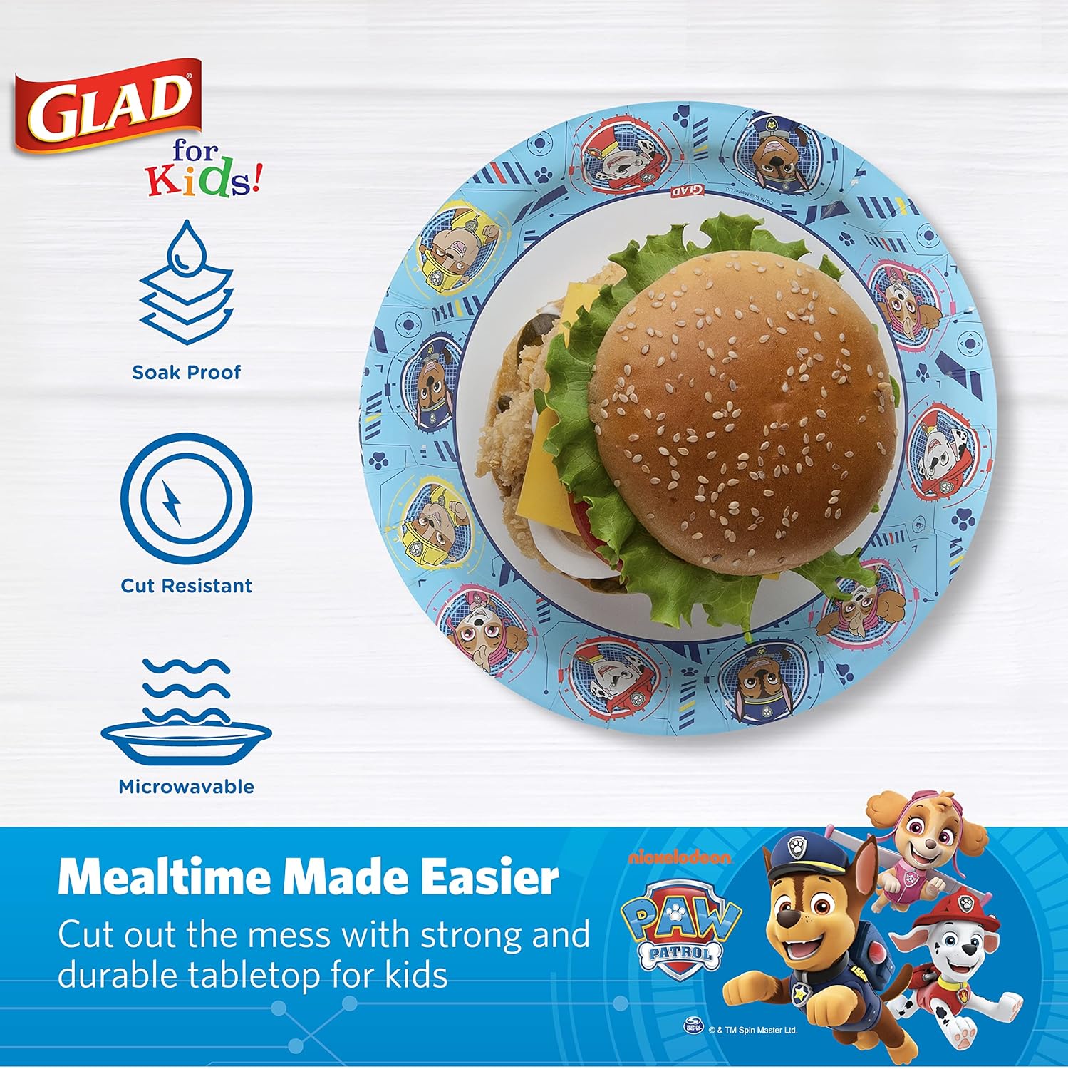 amazon-6a1ad5f59984e Glad Paw Patrol disposable paper plates, heavy duty soak proof 8.5 inch, 20 count - vue 4