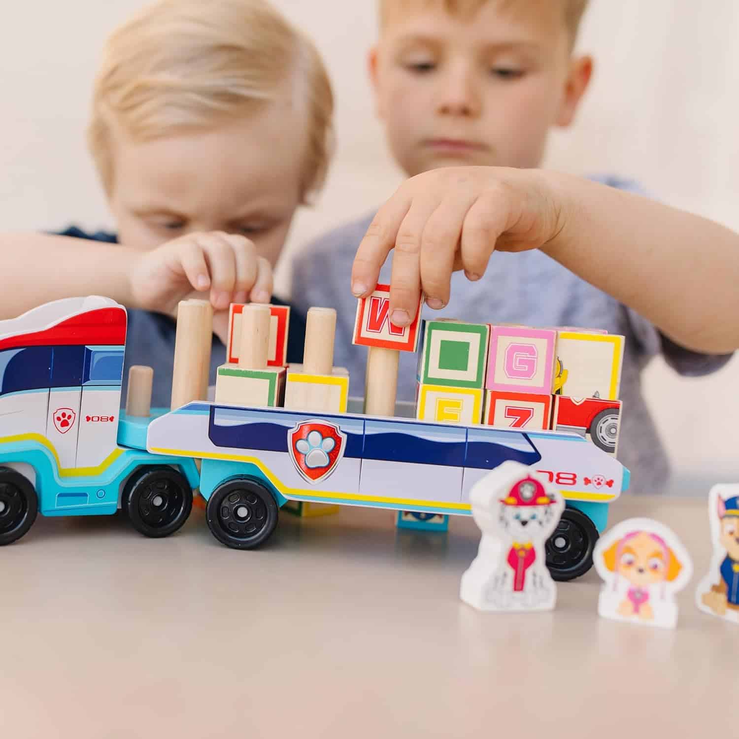 amazon-6a1ad6ee46045 PAW Patrol Wooden ABC Block Truck with 33 Learning Pieces - vue 3