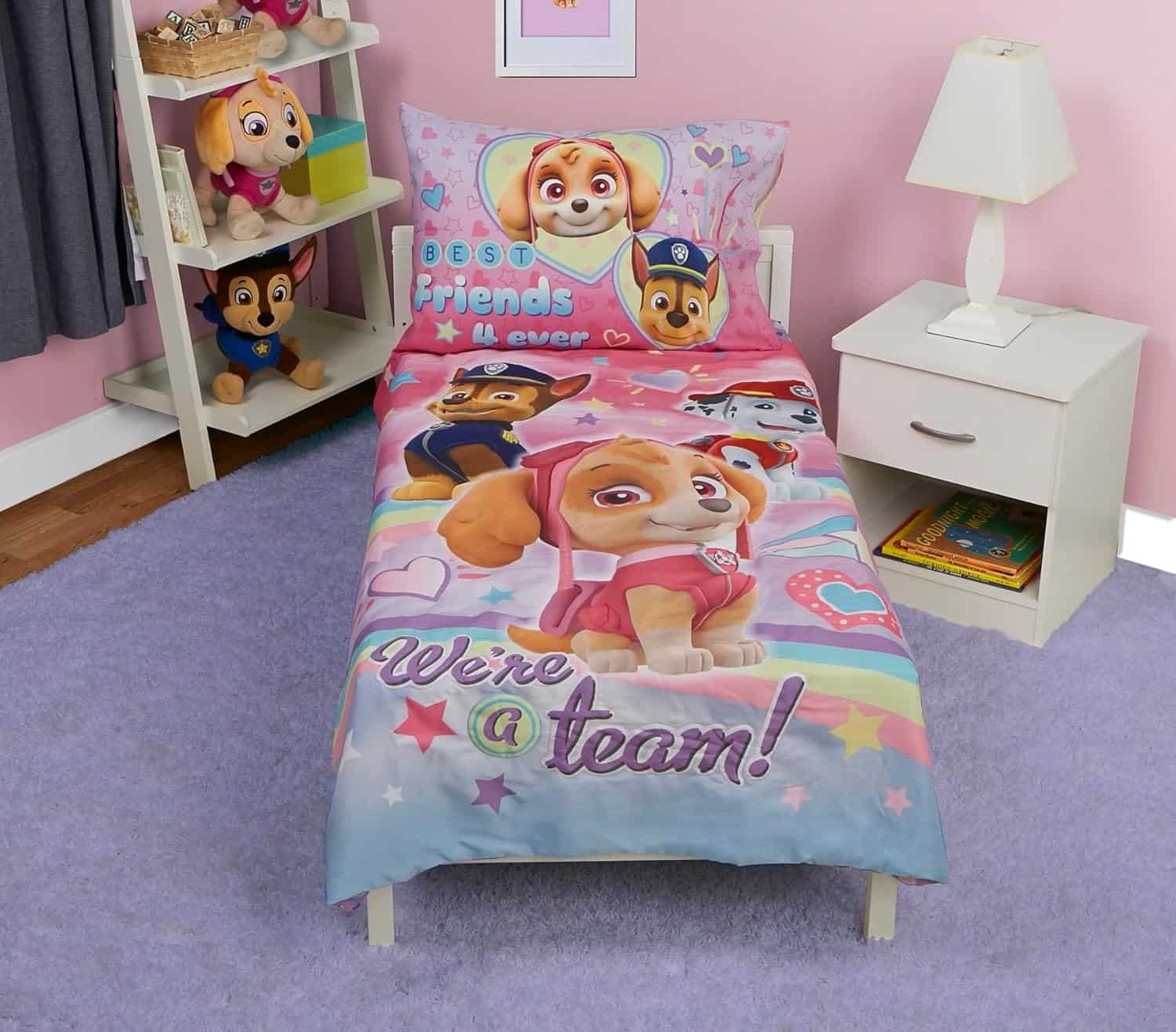 amazon-6a1ada72d713b Skye We're A Team toddler bedding set with pink reversible pillow case - vue 2