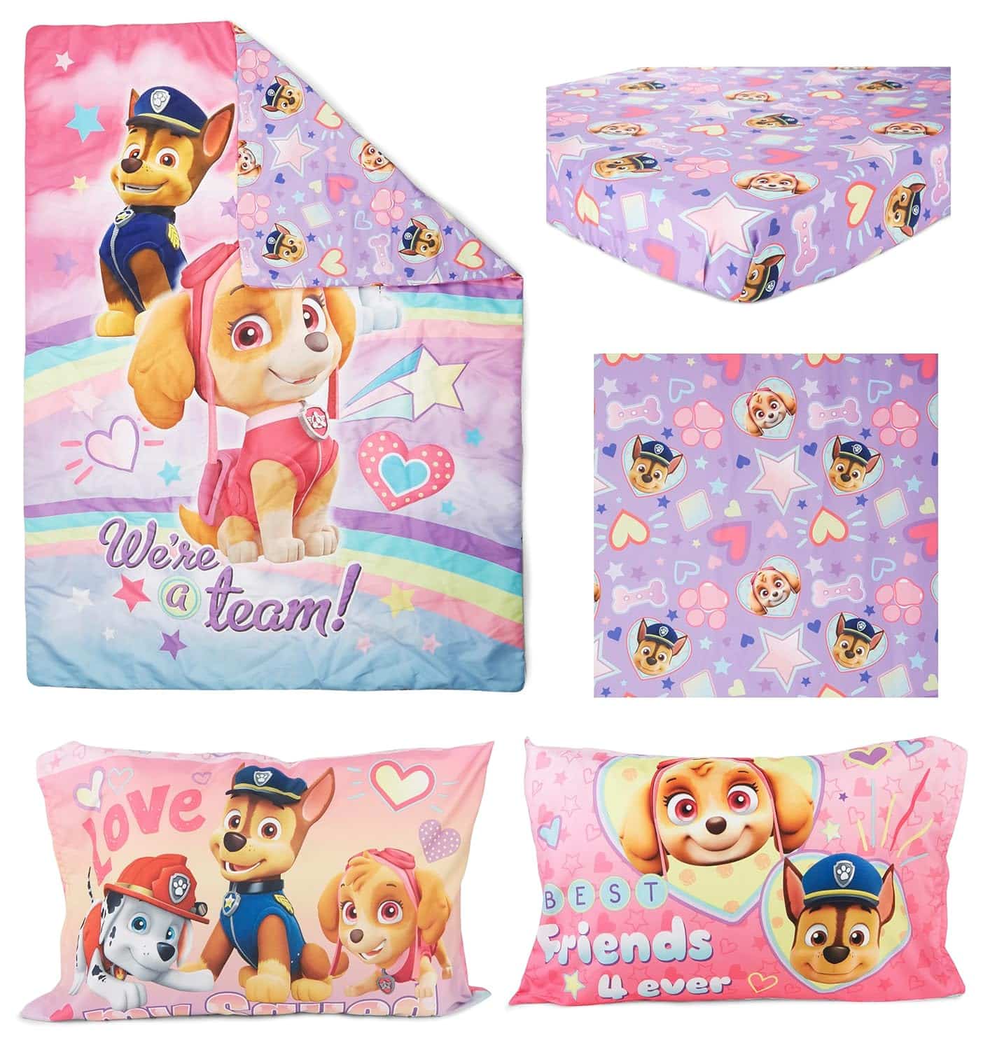 amazon-6a1ada75503b0 Skye We're A Team toddler bedding set with pink reversible pillow case - vue 3