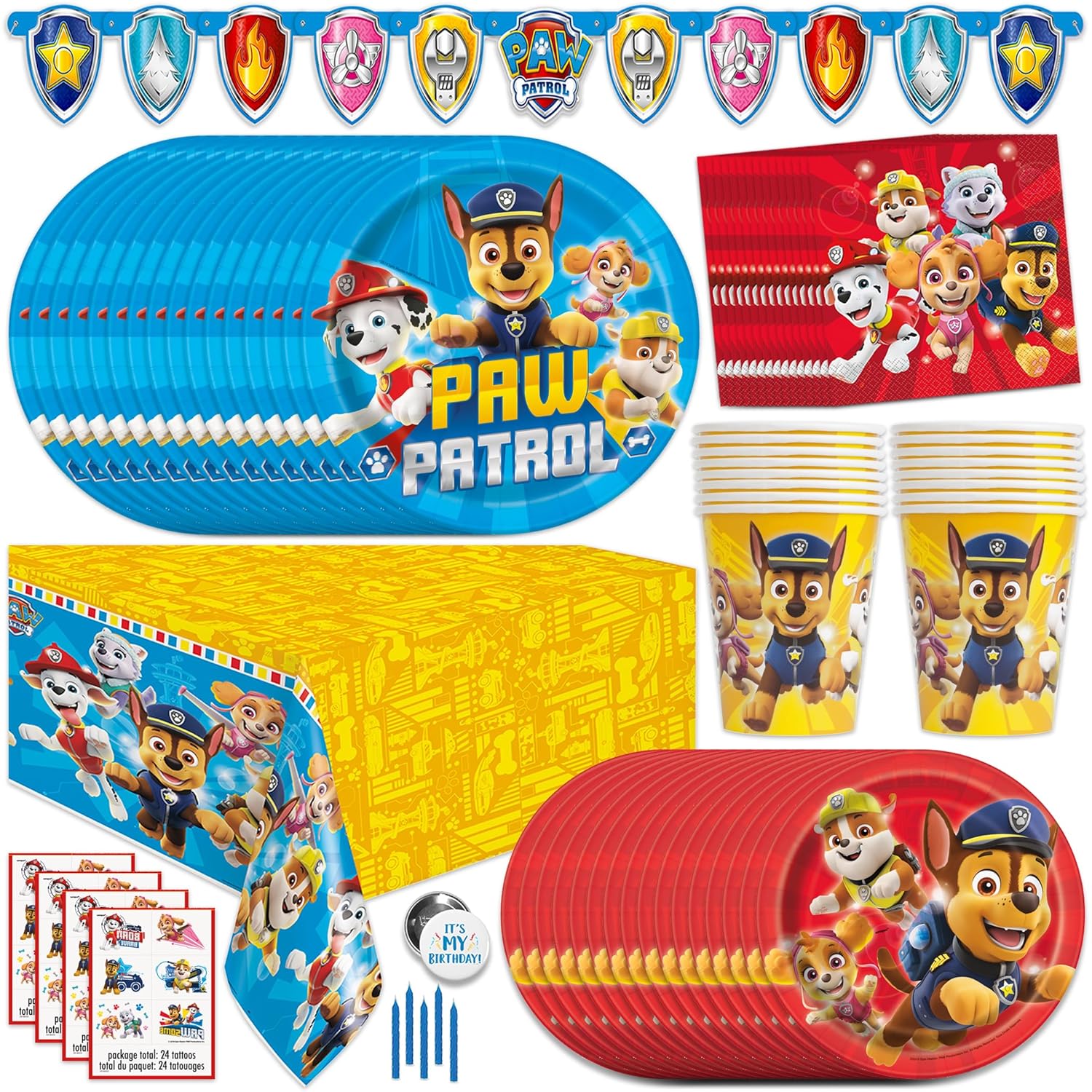 amazon-6a1adb6c6ca84 Paw Patrol birthday party supplies for 16 guests with table cover and banner - vue 2