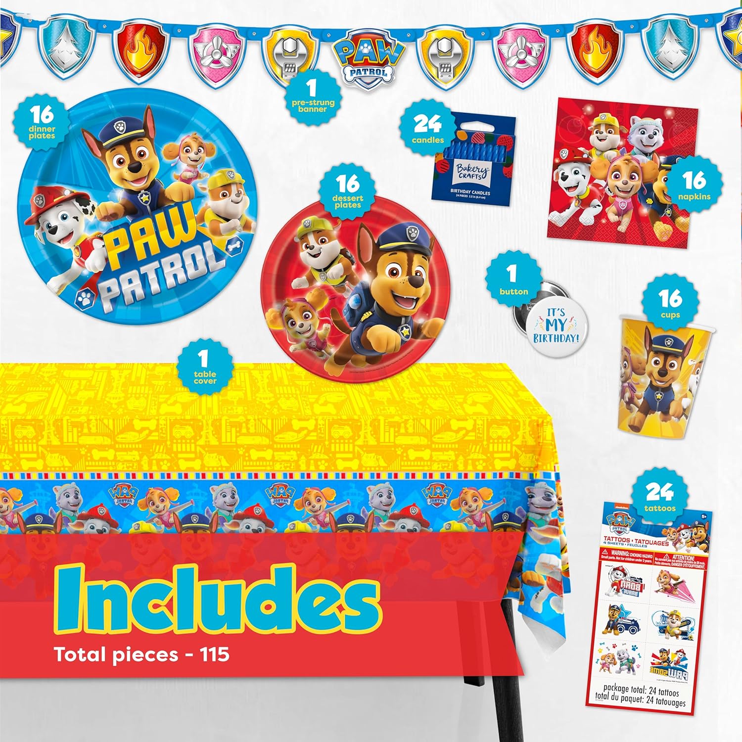 amazon-6a1adb742a3f4 Paw Patrol birthday party supplies for 16 guests with table cover and banner - vue 3