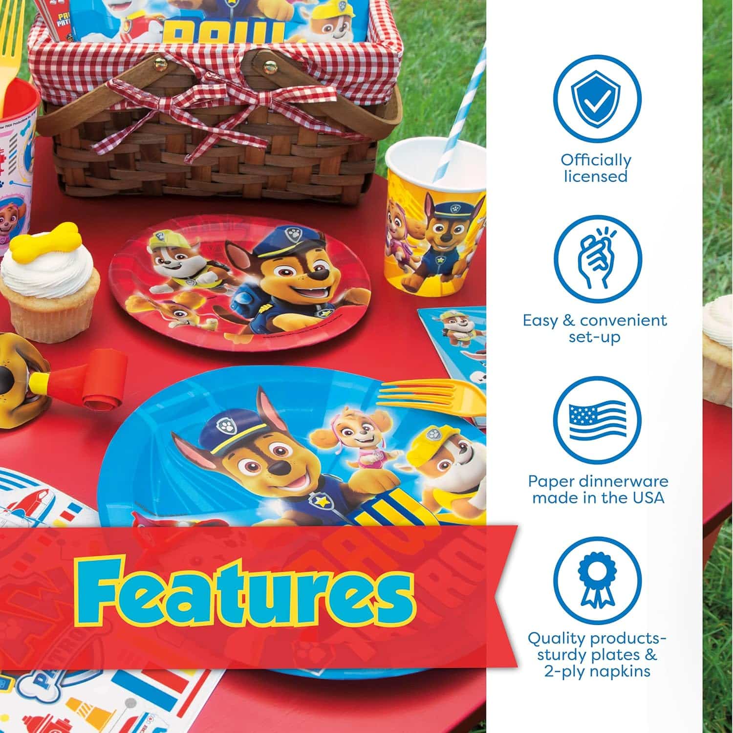 amazon-6a1adb7cb665c Paw Patrol birthday party supplies for 16 guests with table cover and banner - vue 4