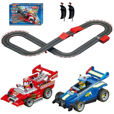 PAW Patrol slot car racing track set with Chase and Marshall jump ramp