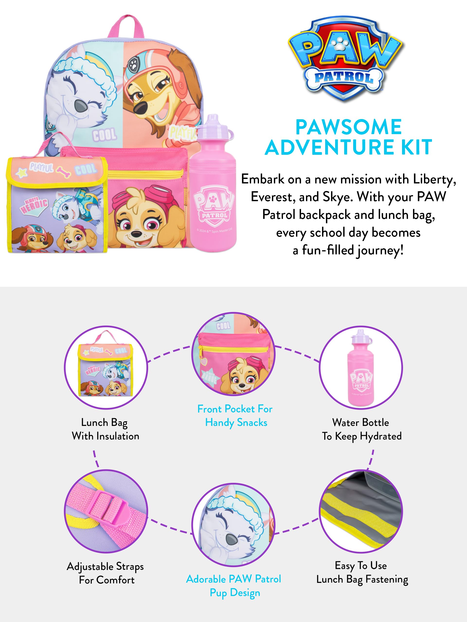 Backpack Paw Patrol Skye 3 Piece Set with Lunch Bag and Water Bottle - photo 6