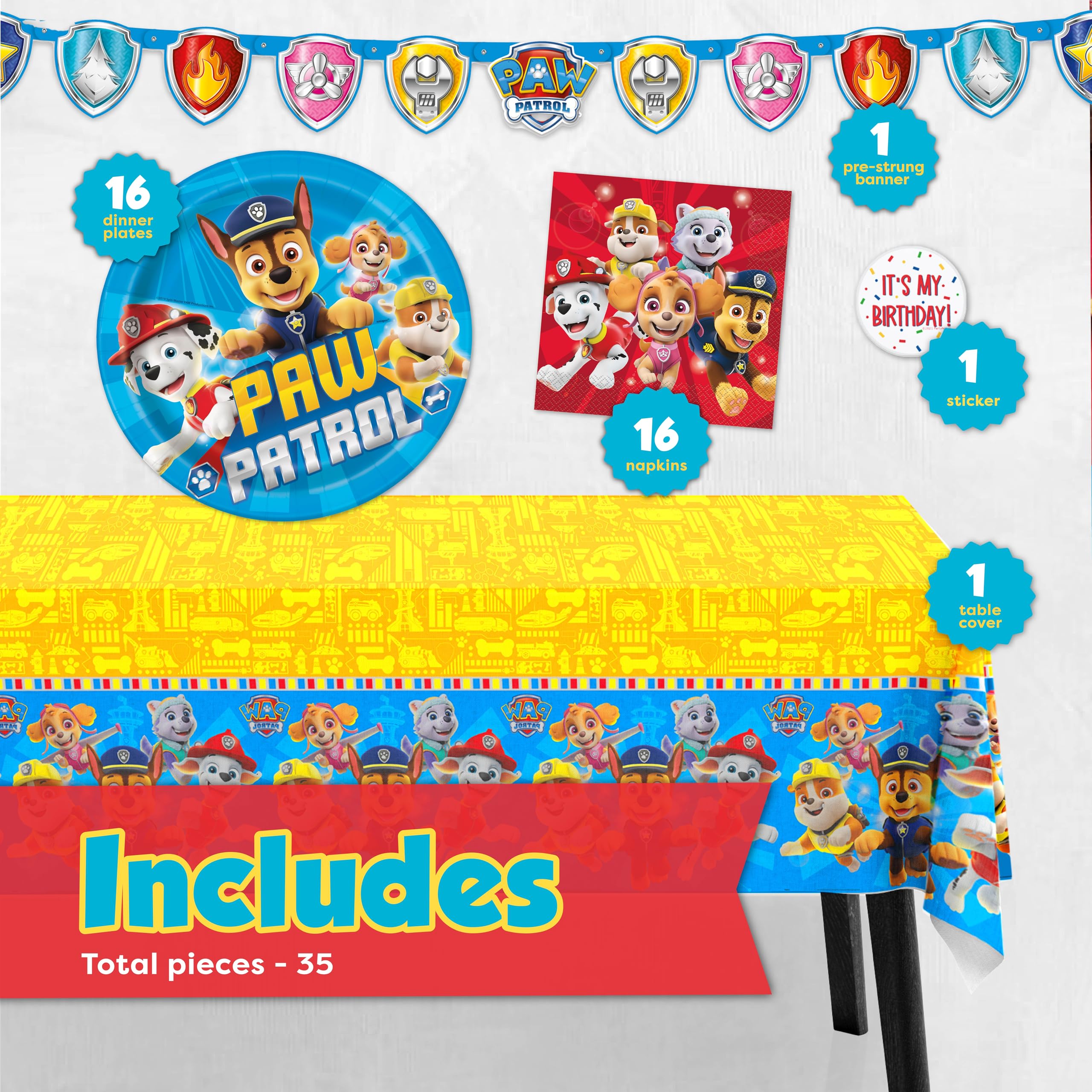 Paw Patrol Birthday Decorations Set Banner Tablecloth Plates Napkins Sticker - photo 2