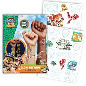 Glow in the Dark Temporary Tattoos Paw Patrol Dino Movie, 2 Sheets