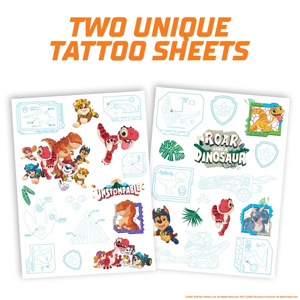 Glow in the Dark Temporary Tattoos Paw Patrol Dino Movie, 2 Sheets