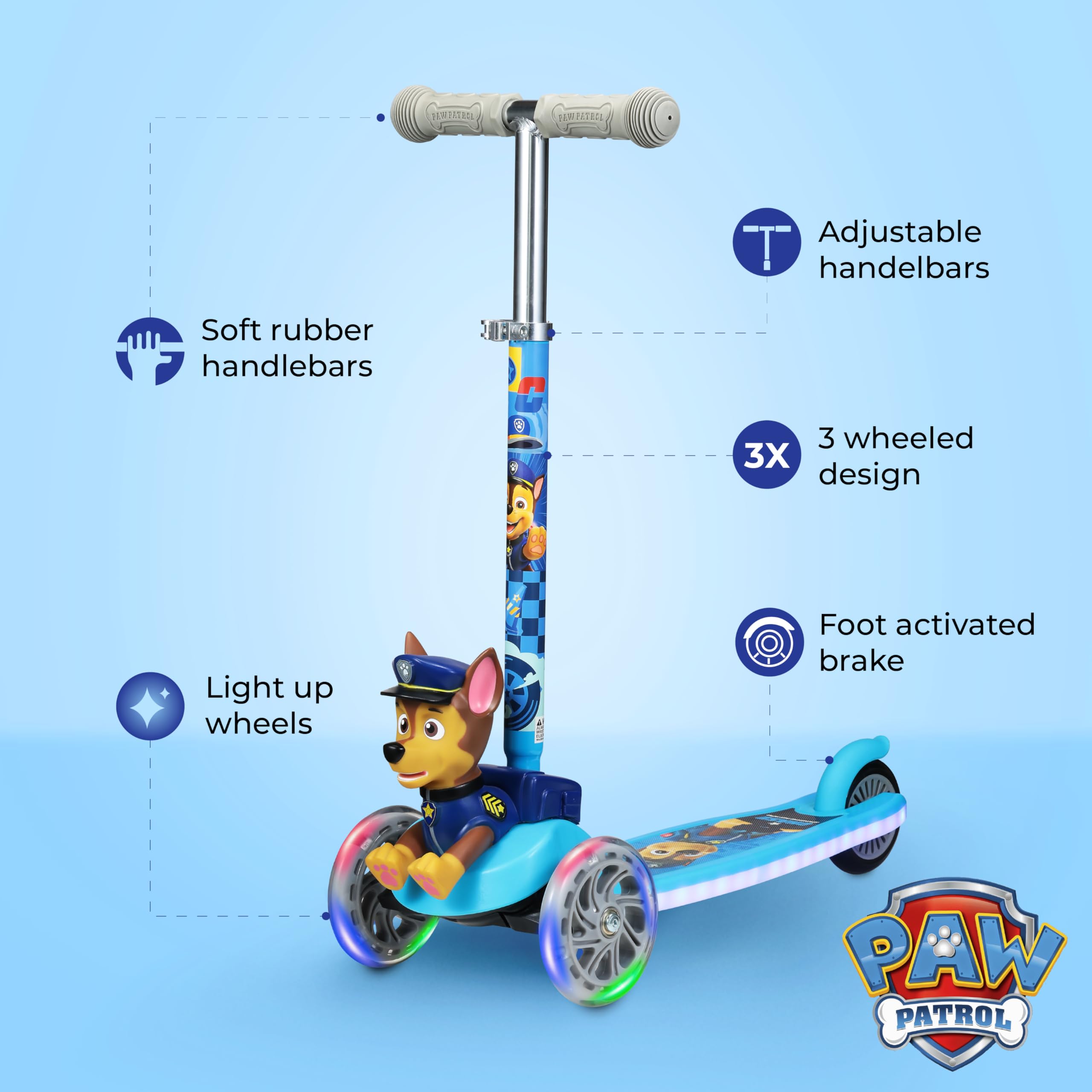Kick Scooter Paw Patrol 3 Wheel Self Balancing Light Up LED