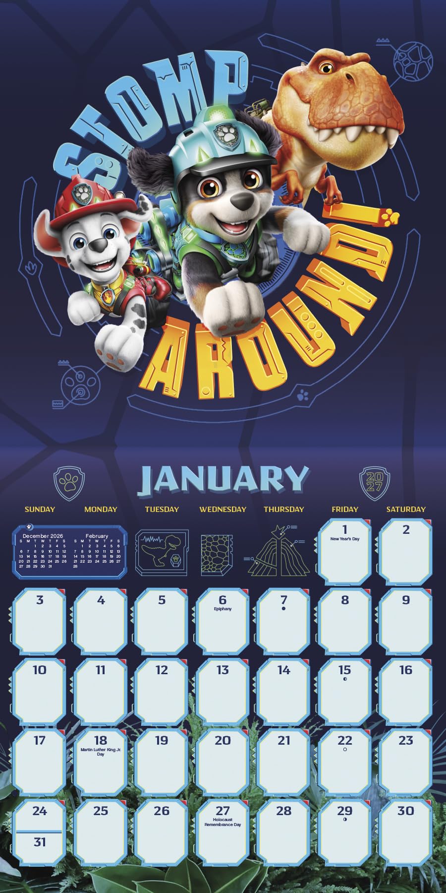 Wall Calendar Paw Patrol The Dino Movie 12x12