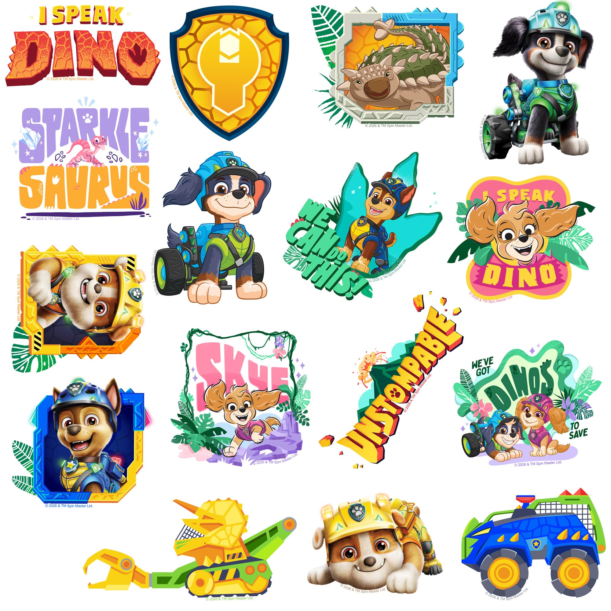 Sticker Pack Paw Patrol Dino Movie 50 Waterproof Die-Cut Decals