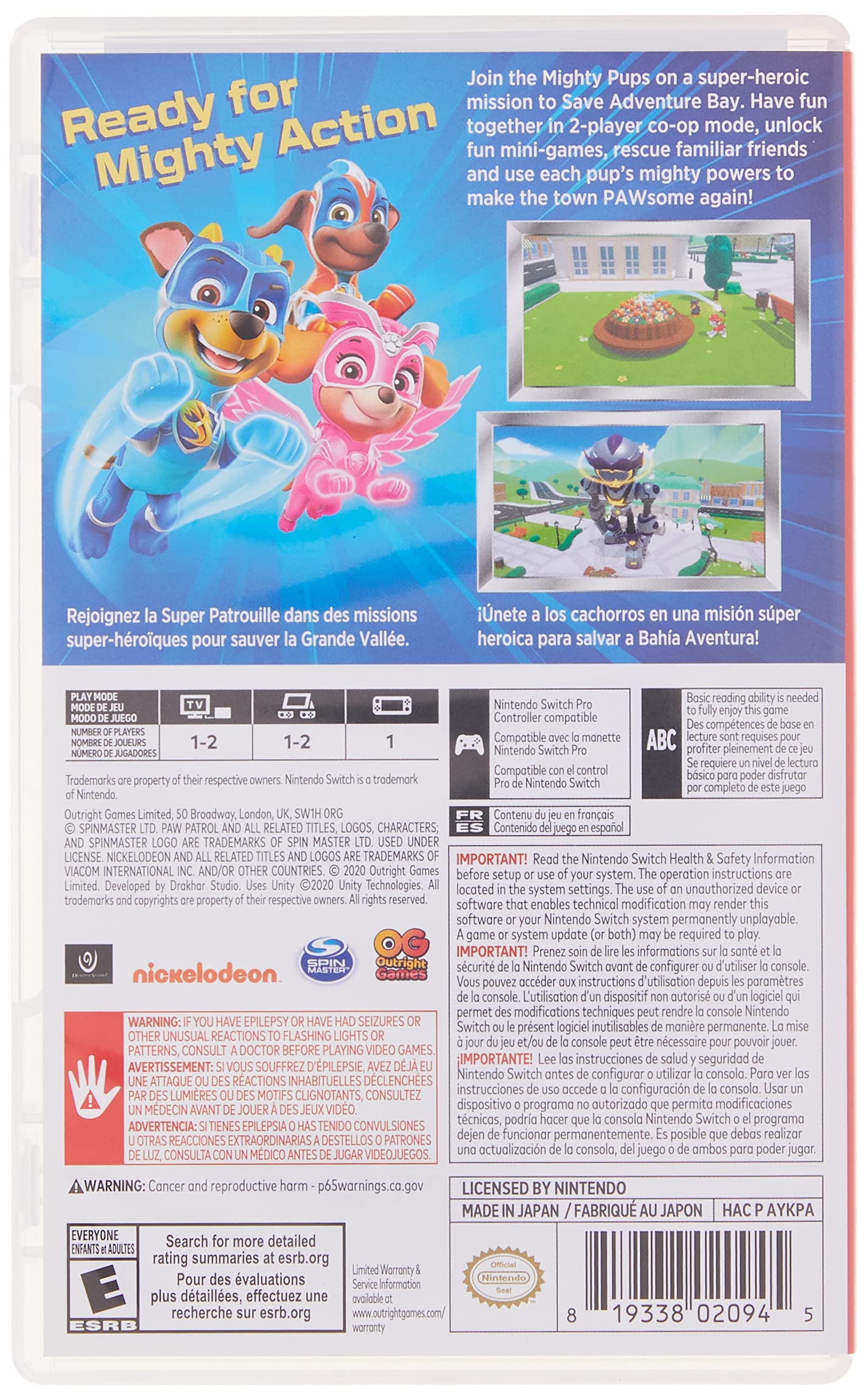 Nintendo Switch Game Paw Patrol Mighty Pups Save Adventure Bay