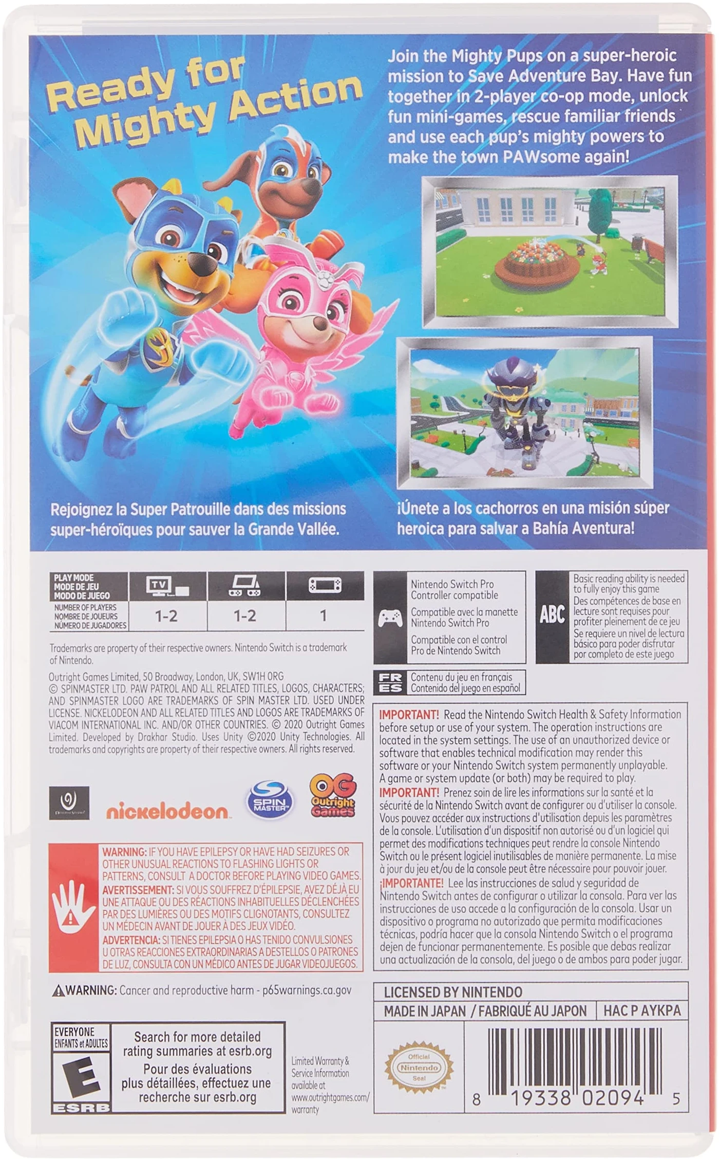 Nintendo Switch Game Paw Patrol Mighty Pups Save Adventure Bay