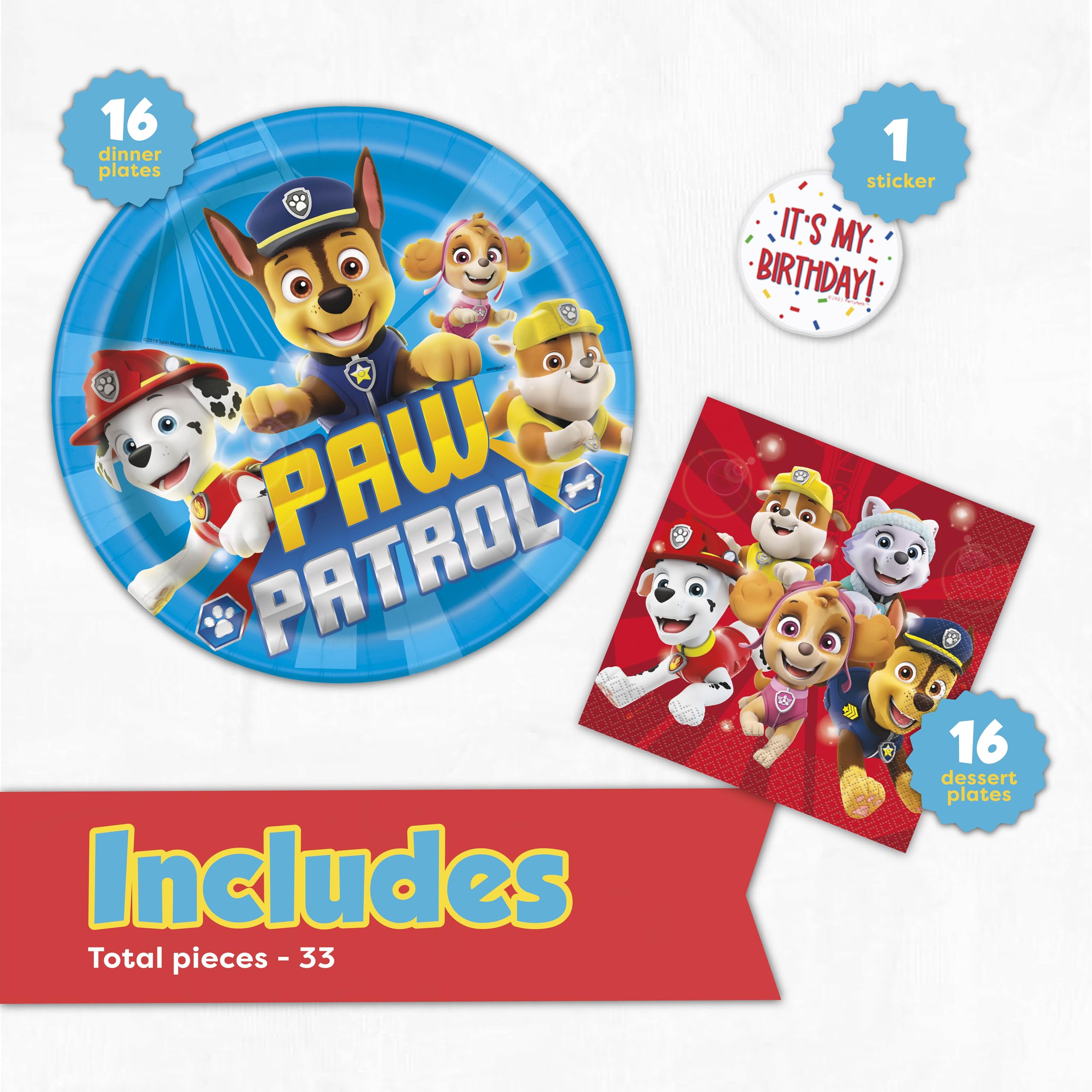 Party Plates and Napkins Set Paw Patrol 33-Piece Birthday Tableware