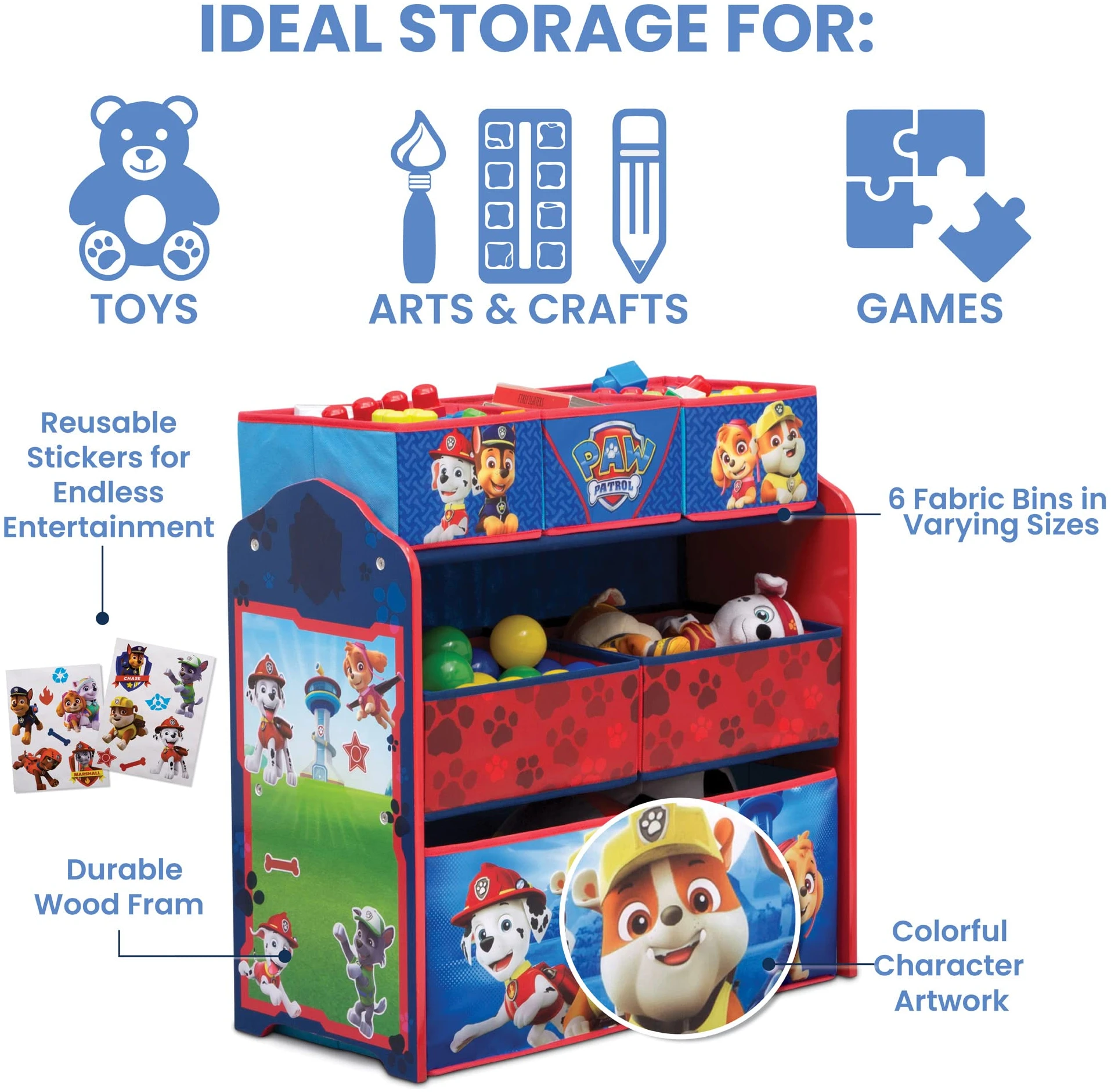 6 Bin Toy Storage Organizer Paw Patrol Design & Store