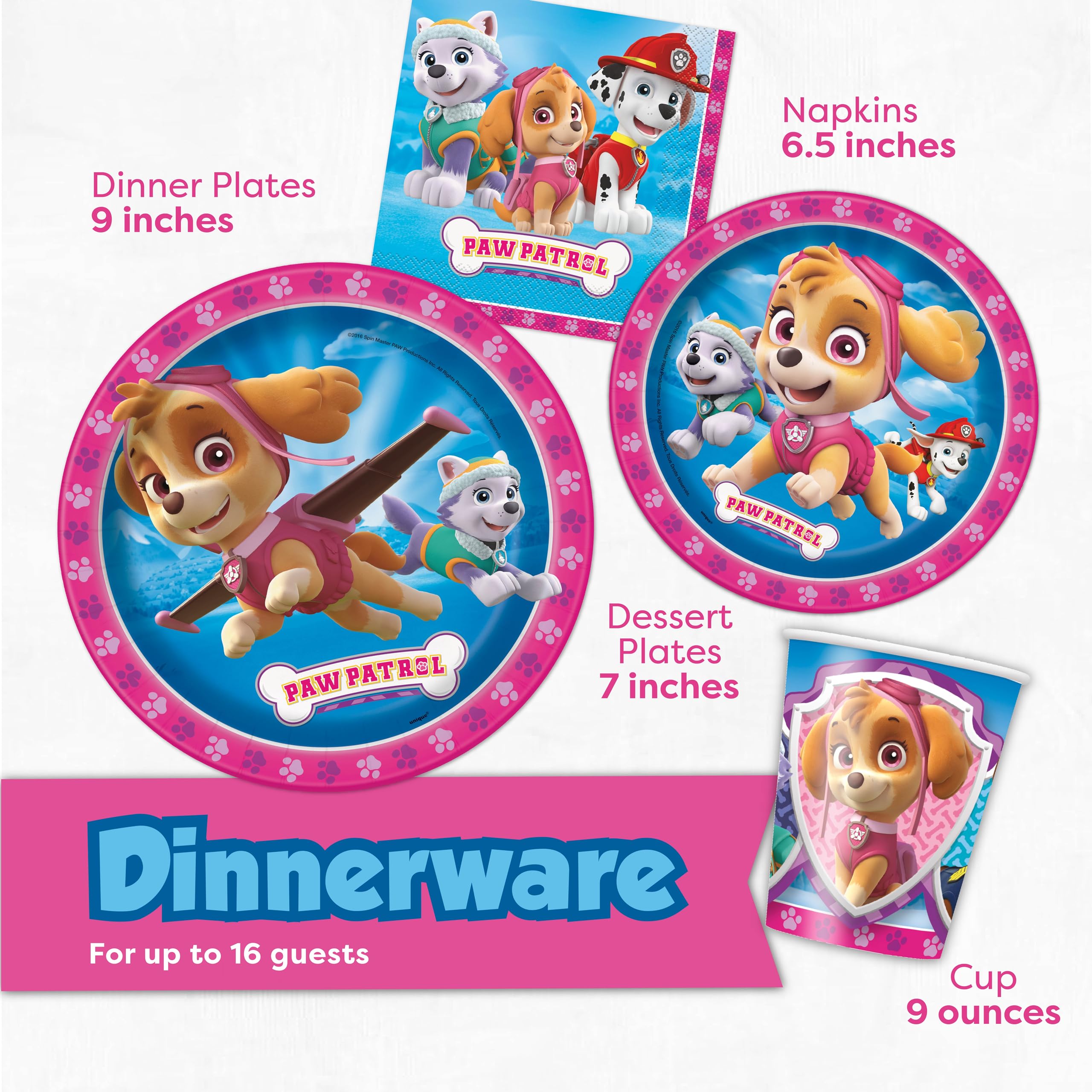 Birthday Party Supplies Kit Paw Patrol Skye - Serves 16 Guests