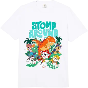 Adult T-Shirt Paw Patrol Dino Movie Stomp Around Dino Pups