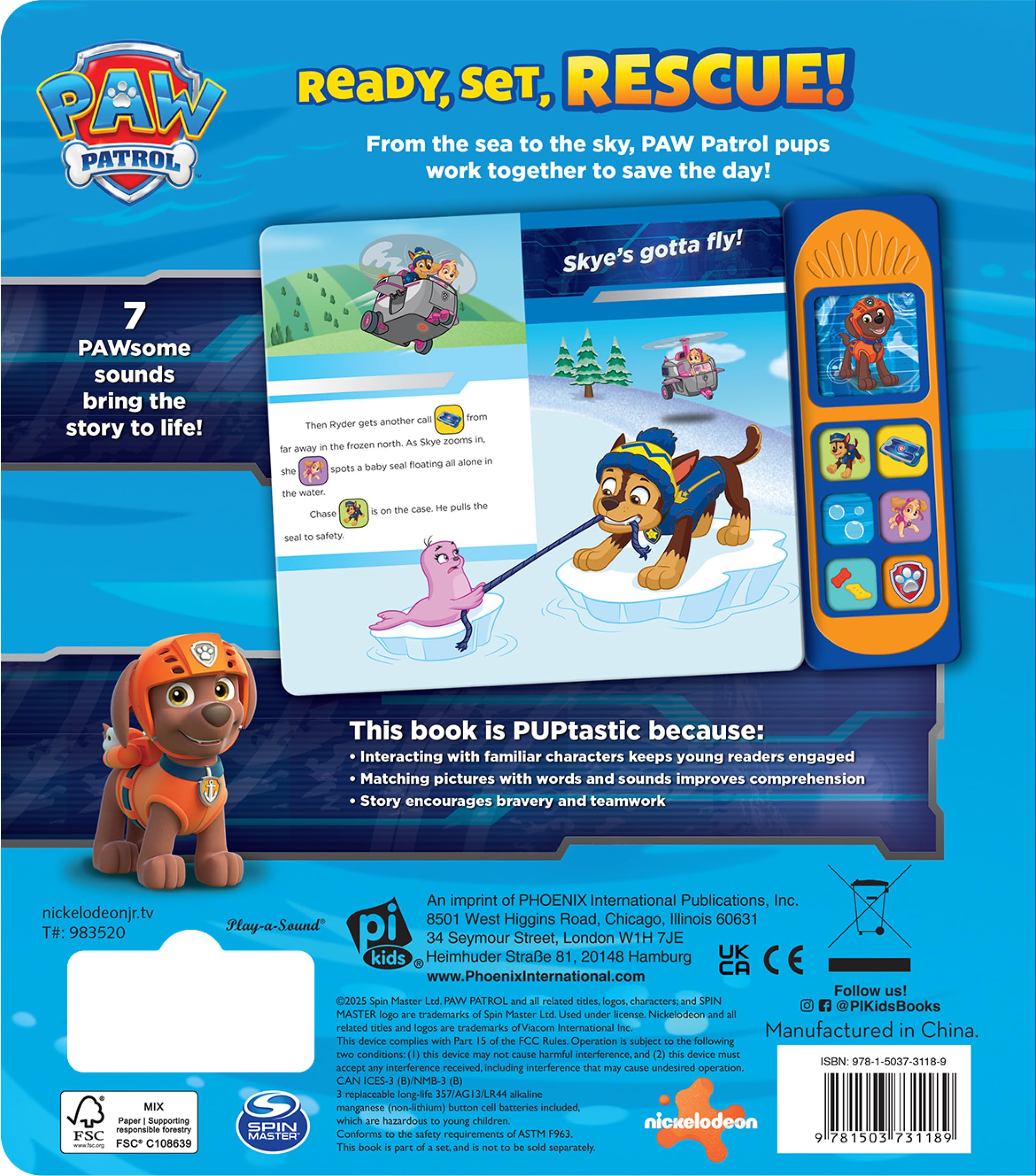 Sound Board Book Paw Patrol Chase, Skye and Marshall Ready Set Rescue