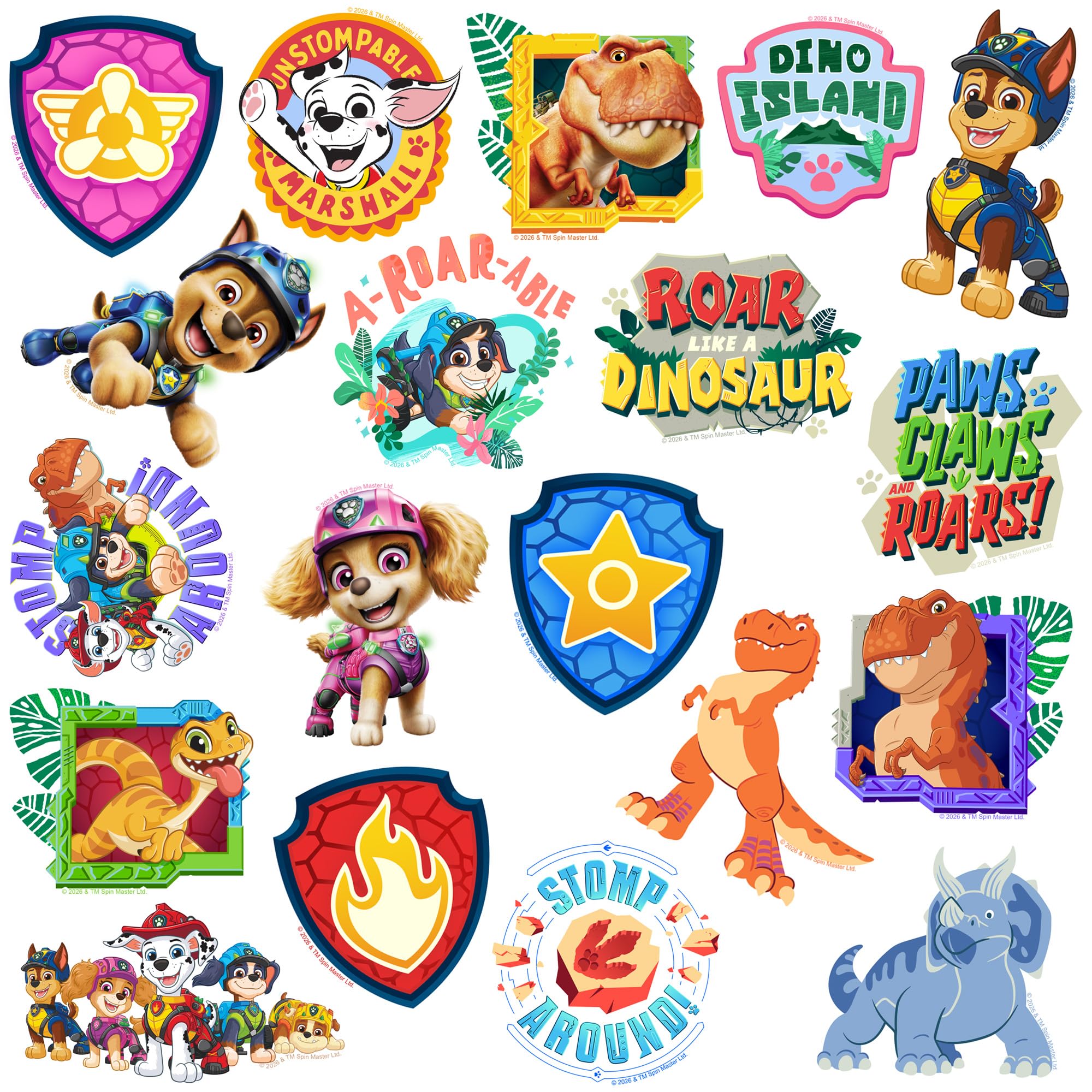 Sticker Pack Paw Patrol Dino Movie 50 Waterproof Die-Cut Decals